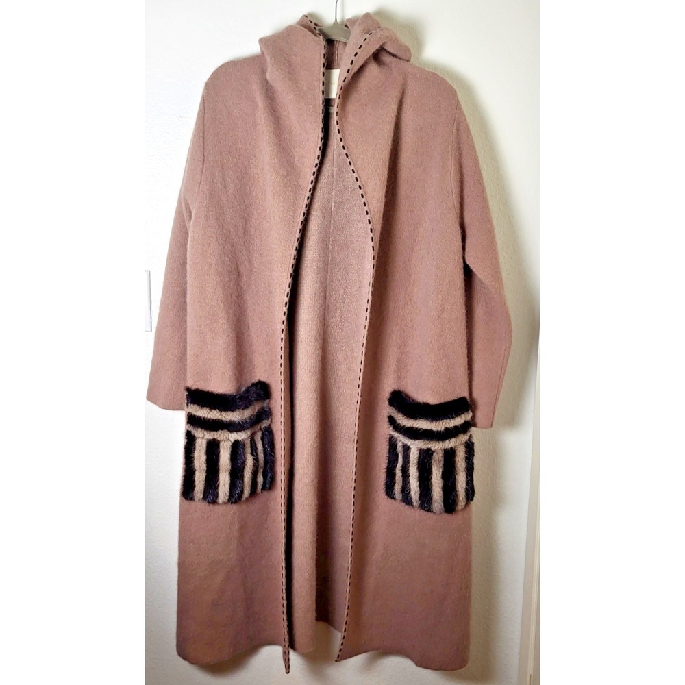 Resume Copenhagen Hooded Wool-Blend? Sweater Coat *Fits L to XL* Fur Pockets